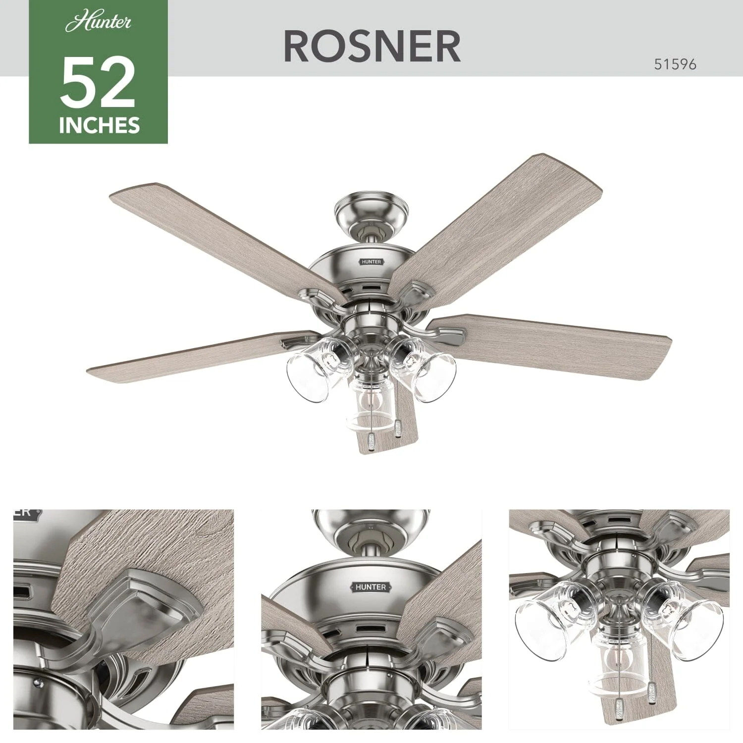 Rosner with 3 Lights 52 inch 4 Rosner with 3 Lights 52 inch
