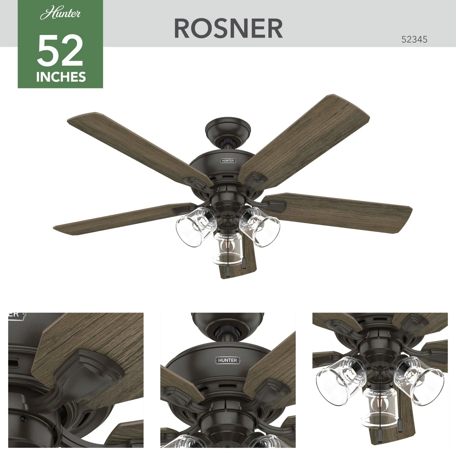Rosner with 3 Lights 52 inch 6 Rosner with 3 Lights 52 inch