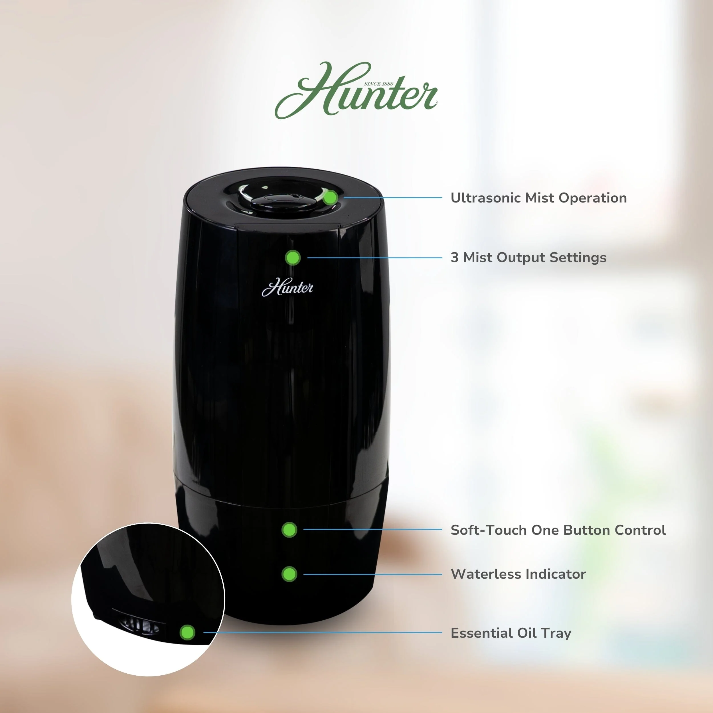 HHU425 Hunter Aspire 0.7 Gal Ultrasonic Cool Mist Humidifier 13 HHU425 Hunter Aspire 0.7 Gal Ultrasonic Cool Mist Humidifier