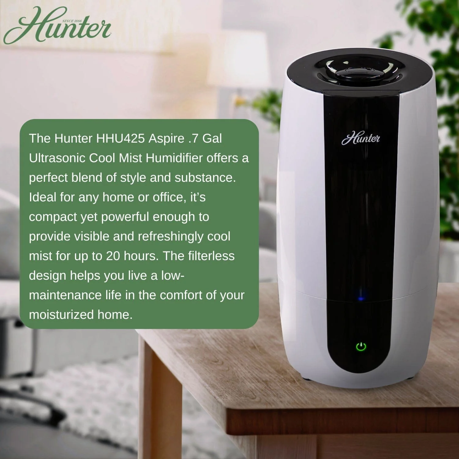 HHU425 Hunter Aspire 0.7 Gal Ultrasonic Cool Mist Humidifier 6 HHU425 Hunter Aspire 0.7 Gal Ultrasonic Cool Mist Humidifier