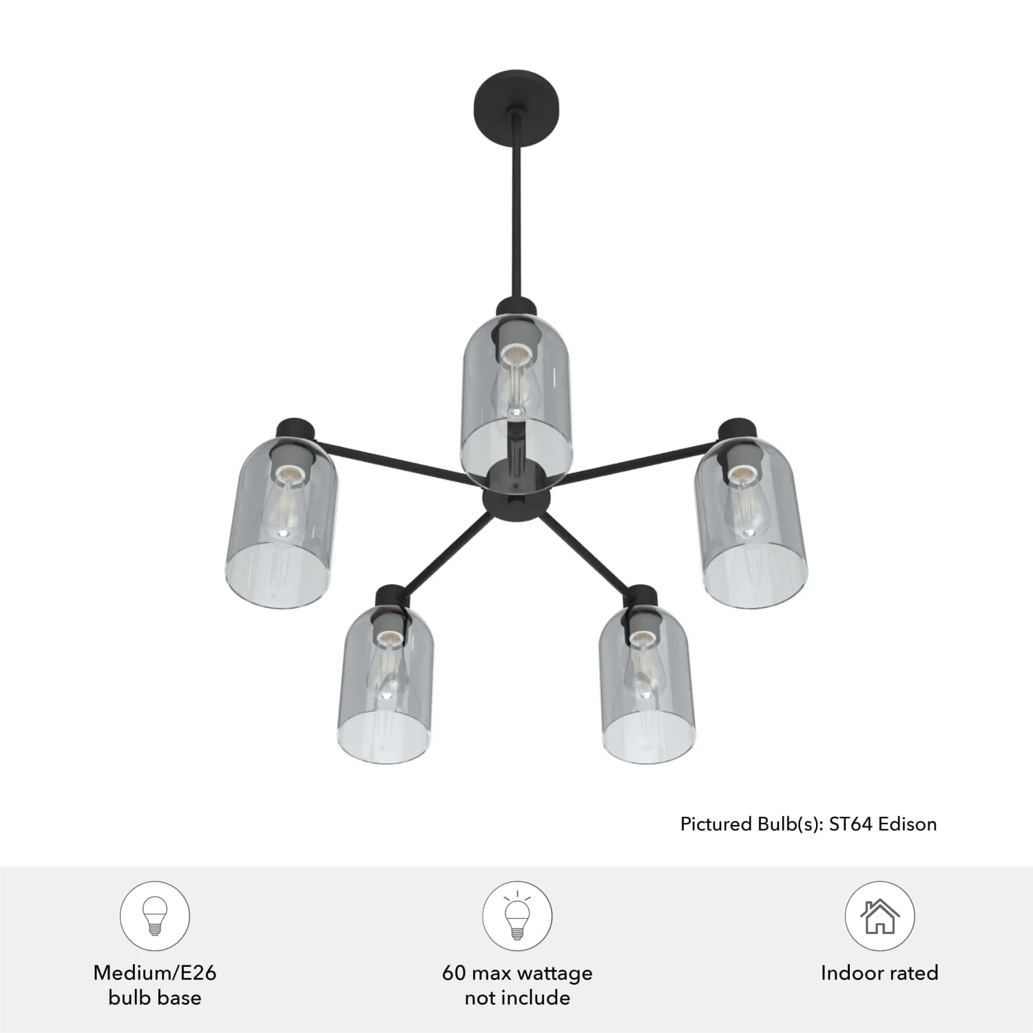 Lochemeade Smoked Glass 5 Light Chandelier 3 Lochemeade Smoked Glass 5 Light Chandelier
