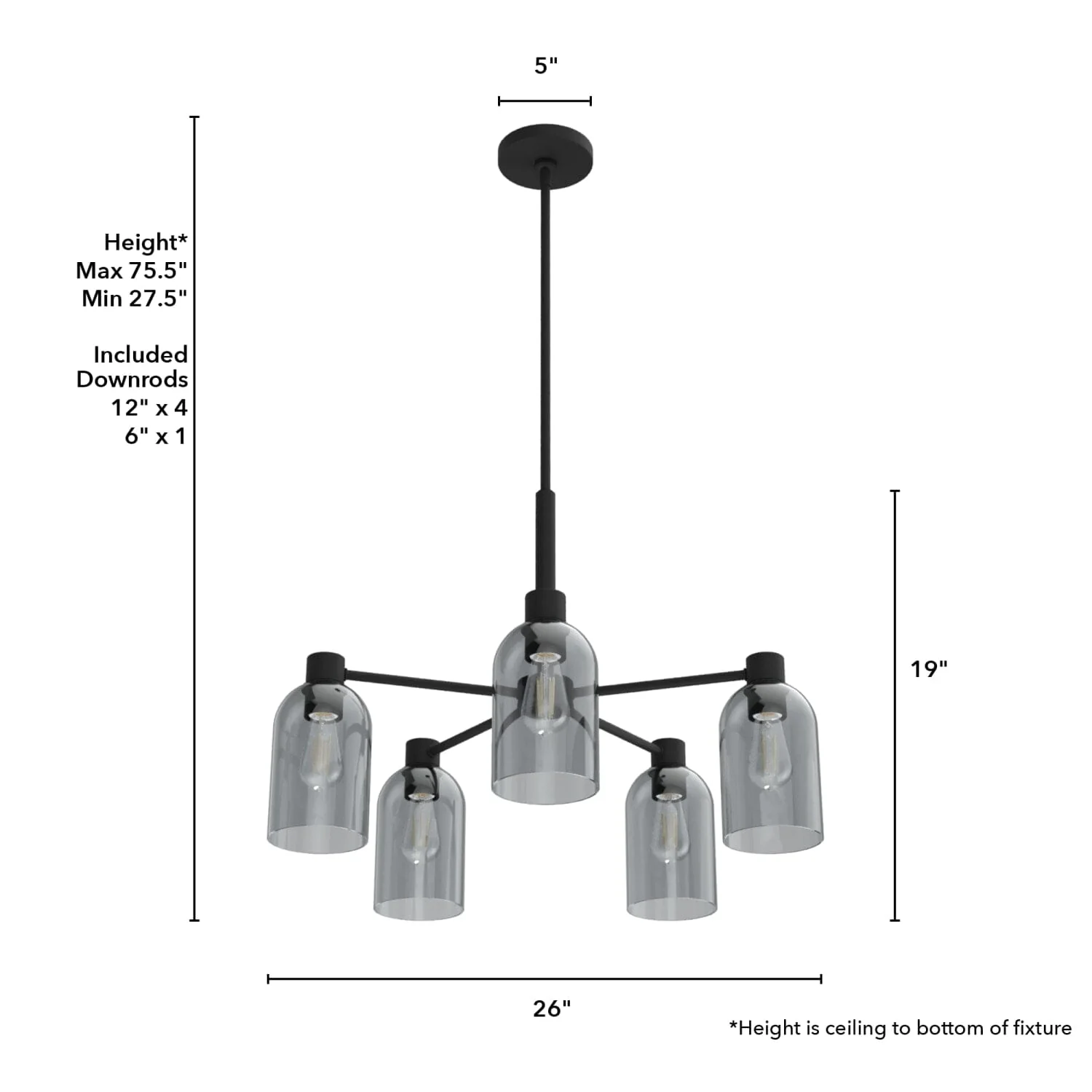 Lochemeade Smoked Glass 5 Light Chandelier 4 Lochemeade Smoked Glass 5 Light Chandelier