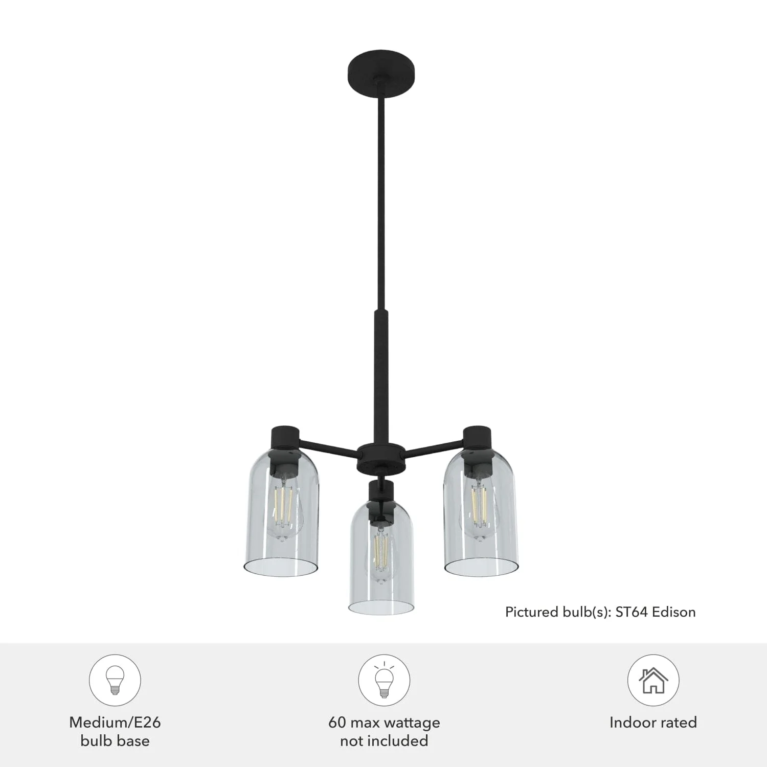 Lochemeade Smoked Glass 3 Light Chandelier 3 Lochemeade Smoked Glass 3 Light Chandelier