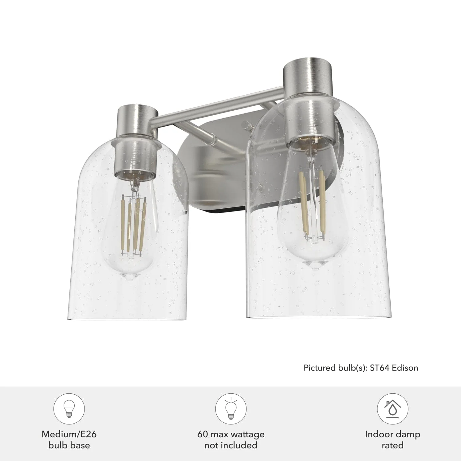 Lochemeade Clear Seeded Glass 2 Light Vanity 5 Lochemeade Clear Seeded Glass 2 Light Vanity