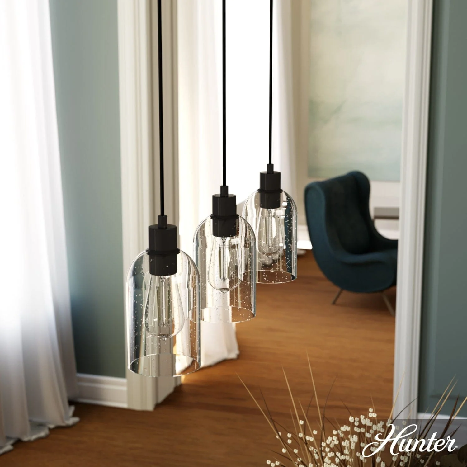 Lochemeade Clear Seeded Glass 3 Light Linear Pendant Cluster 1 Lochemeade Clear Seeded Glass 3 Light Linear Pendant Cluster