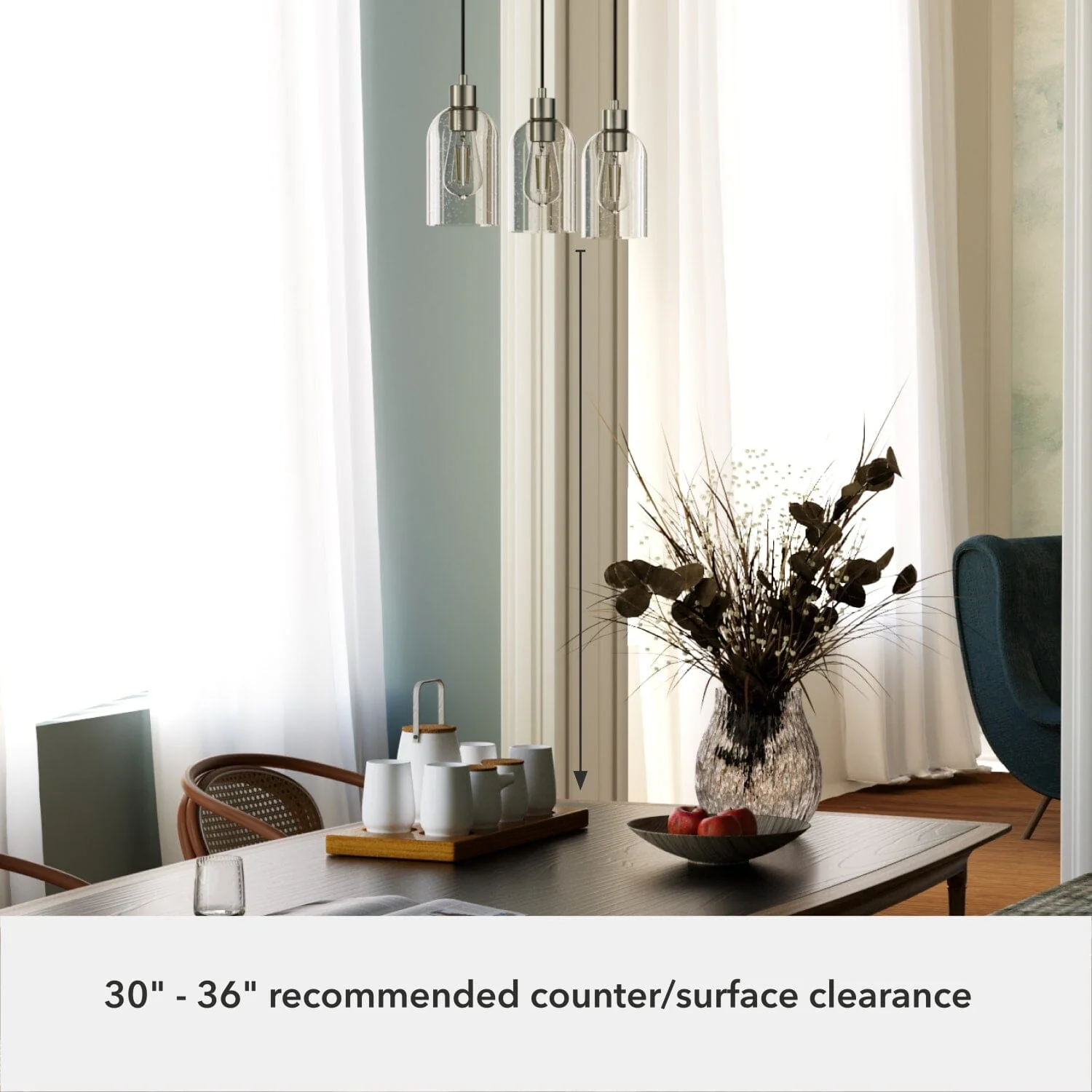 Lochemeade Clear Seeded Glass 3 Light Linear Pendant Cluster 10 Lochemeade Clear Seeded Glass 3 Light Linear Pendant Cluster