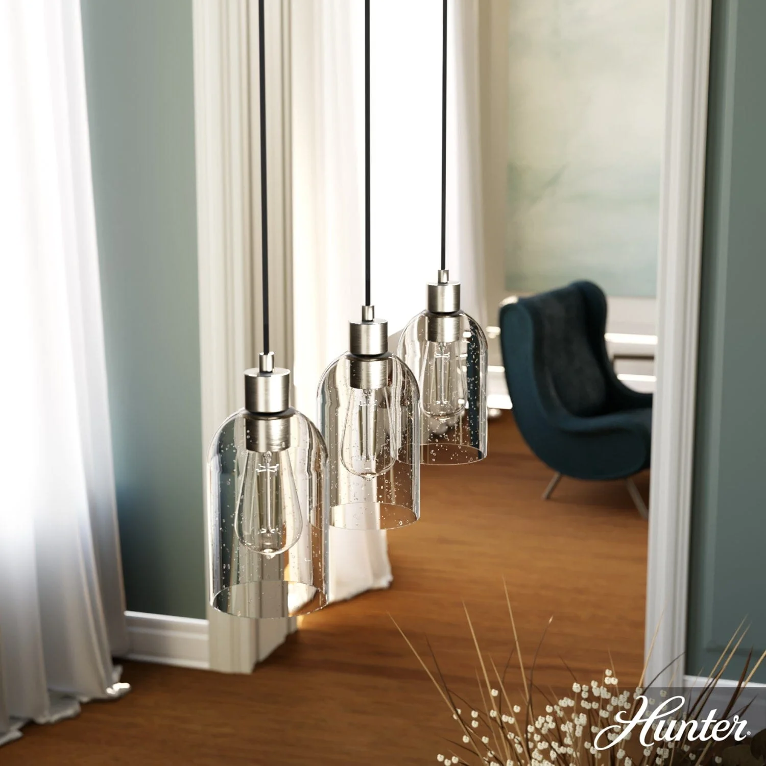 Lochemeade Clear Seeded Glass 3 Light Linear Pendant Cluster 2 Lochemeade Clear Seeded Glass 3 Light Linear Pendant Cluster