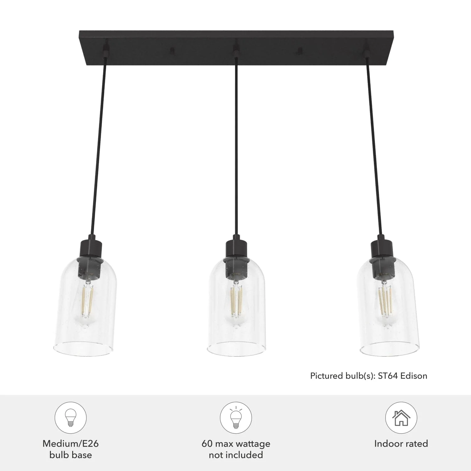 Lochemeade Clear Seeded Glass 3 Light Linear Pendant Cluster 5 Lochemeade Clear Seeded Glass 3 Light Linear Pendant Cluster