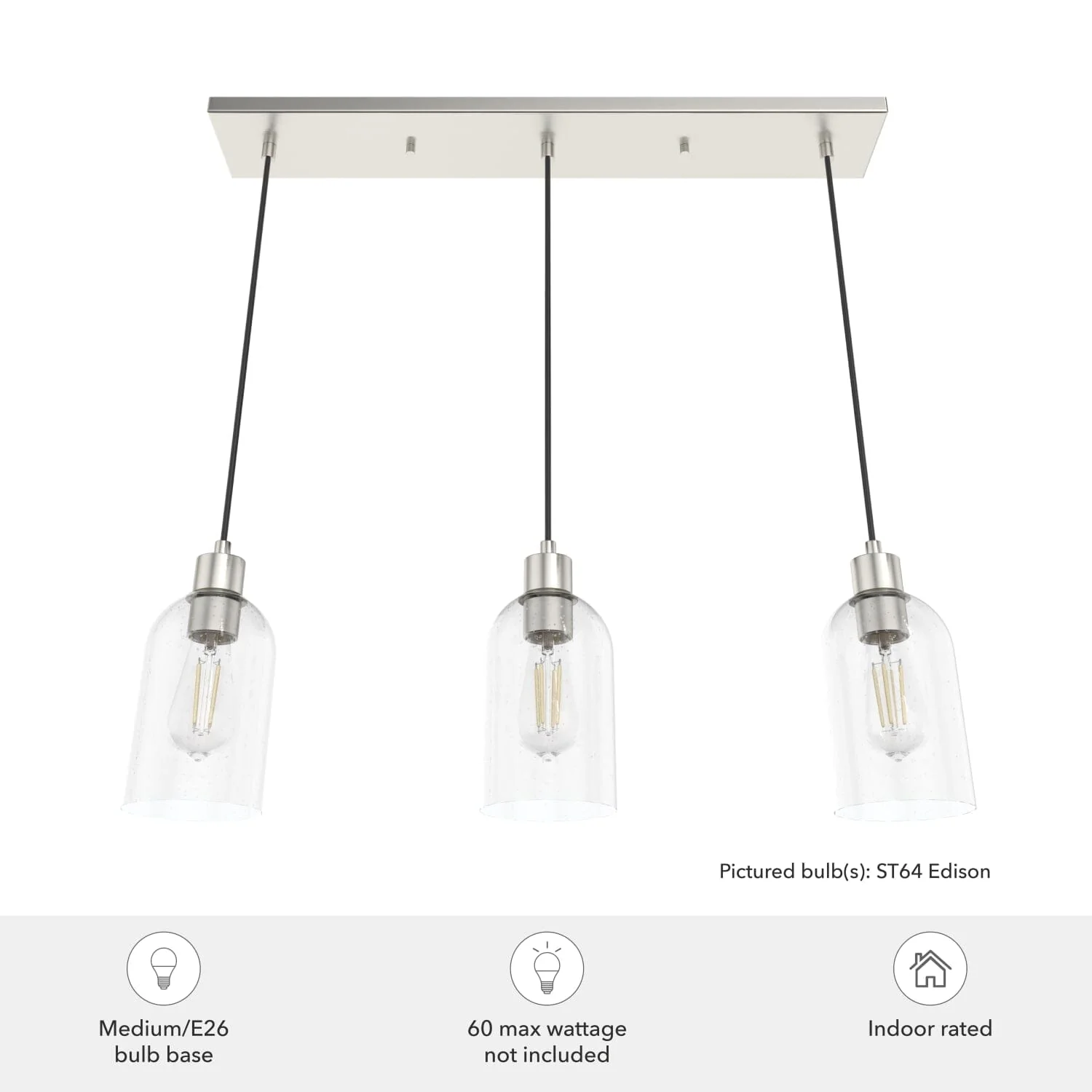 Lochemeade Clear Seeded Glass 3 Light Linear Pendant Cluster 6 Lochemeade Clear Seeded Glass 3 Light Linear Pendant Cluster