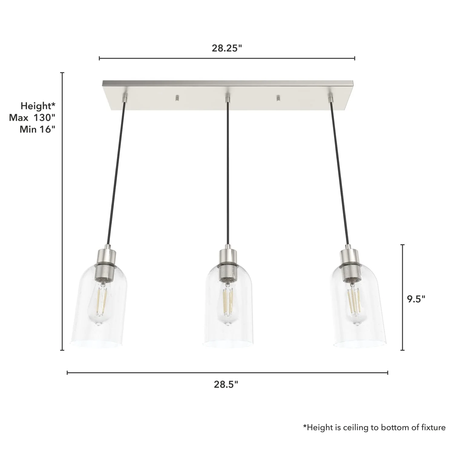 Lochemeade Clear Seeded Glass 3 Light Linear Pendant Cluster 8 Lochemeade Clear Seeded Glass 3 Light Linear Pendant Cluster