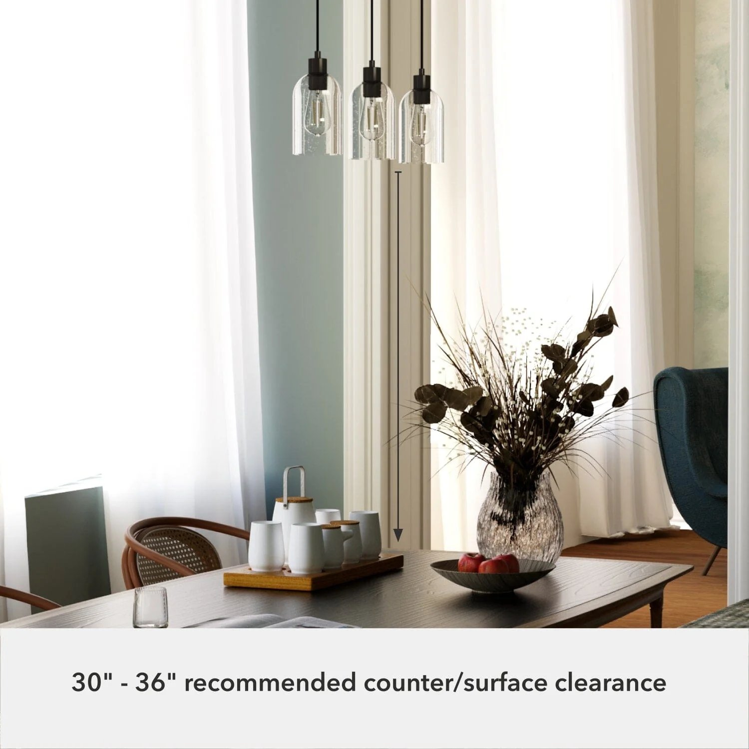 Lochemeade Clear Seeded Glass 3 Light Linear Pendant Cluster 9 Lochemeade Clear Seeded Glass 3 Light Linear Pendant Cluster