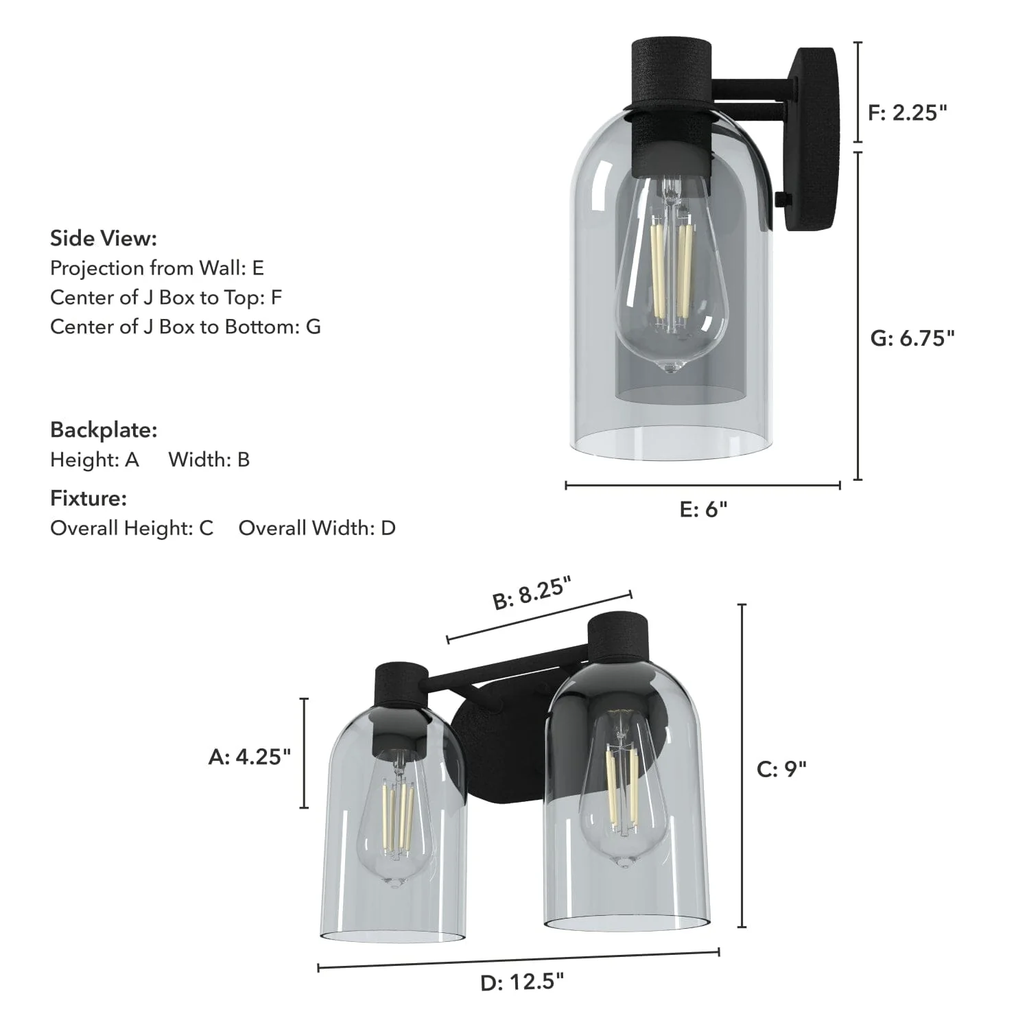 Lochemeade Smoked Glass 2 Light Vanity 4 Lochemeade Smoked Glass 2 Light Vanity
