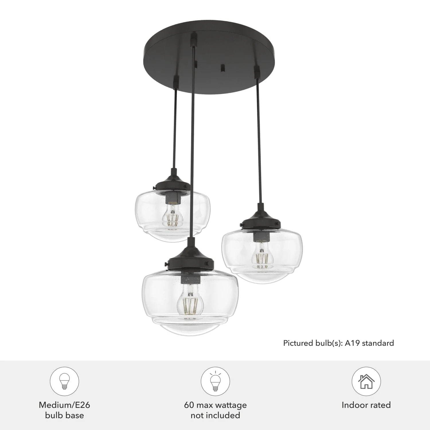 Saddle Creek Clear Seeded Glass 3 Light Round Pendant Cluster 3 Saddle Creek Clear Seeded Glass 3 Light Round Pendant Cluster