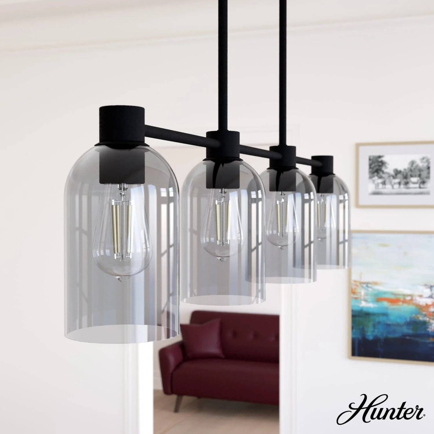 Lochemeade Smoked Glass 4 Light Linear Chandelier 1 Lochemeade Smoked Glass 4 Light Linear Chandelier