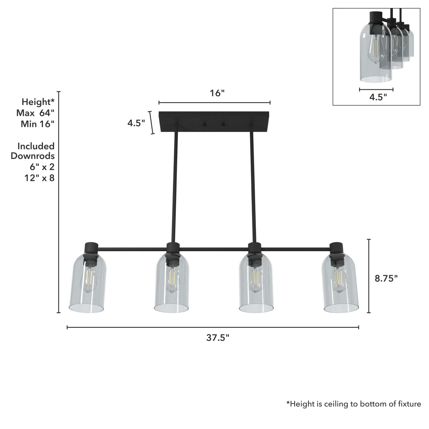 Lochemeade Smoked Glass 4 Light Linear Chandelier 4 Lochemeade Smoked Glass 4 Light Linear Chandelier