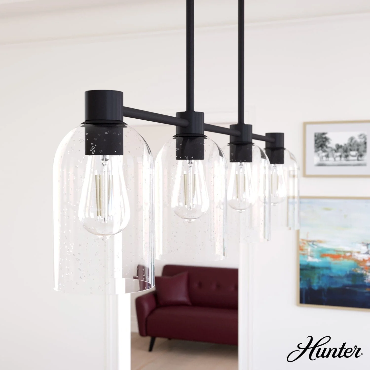 Lochemeade Clear Seeded Glass 4 Light Linear Chandelier 1 Lochemeade Clear Seeded Glass 4 Light Linear Chandelier