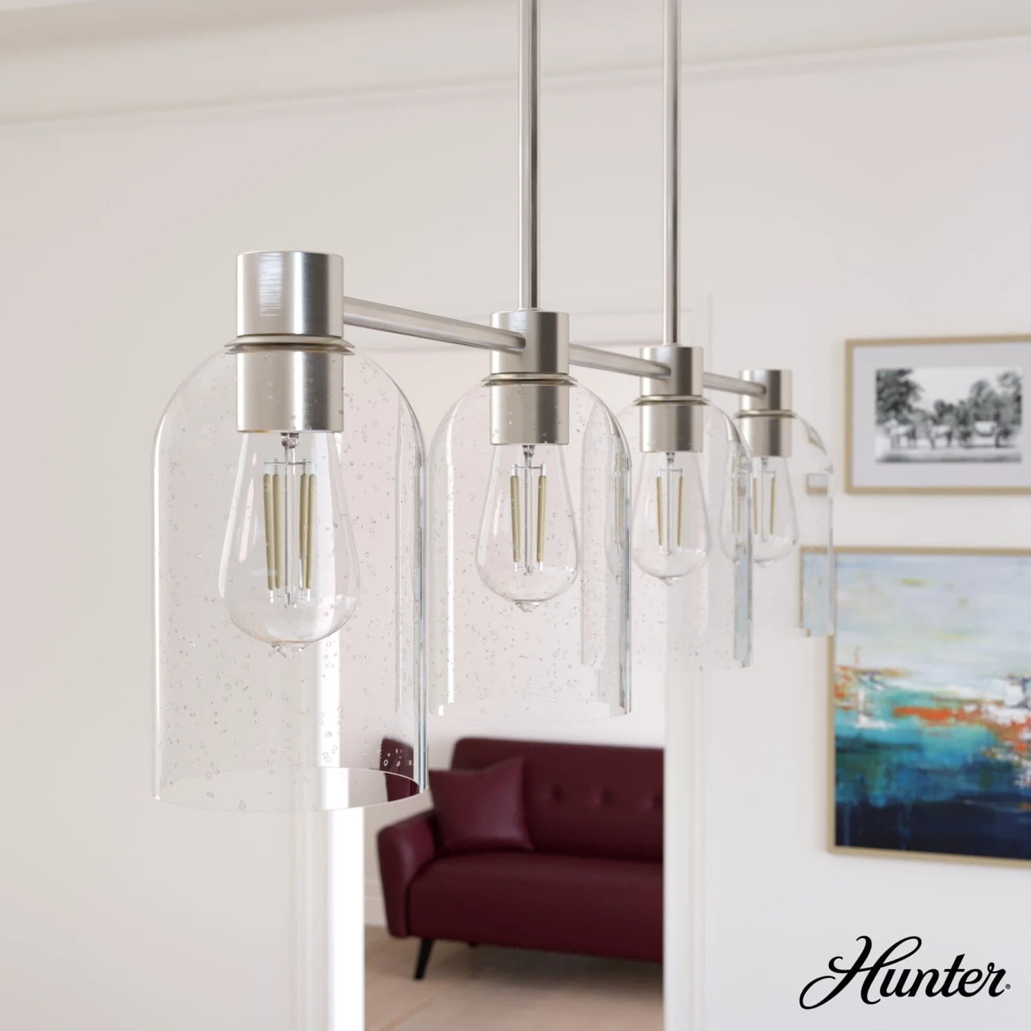 Lochemeade Clear Seeded Glass 4 Light Linear Chandelier 2 Lochemeade Clear Seeded Glass 4 Light Linear Chandelier