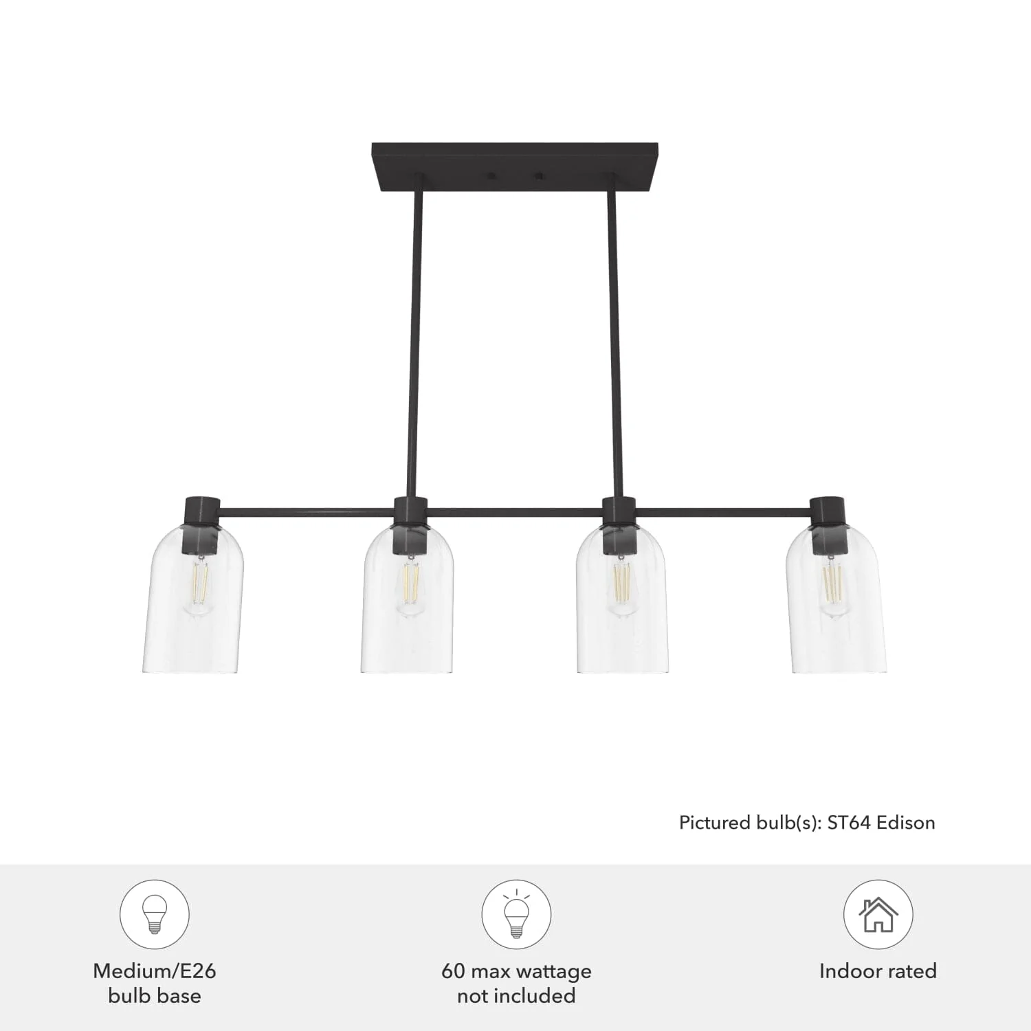Lochemeade Clear Seeded Glass 4 Light Linear Chandelier 5 Lochemeade Clear Seeded Glass 4 Light Linear Chandelier