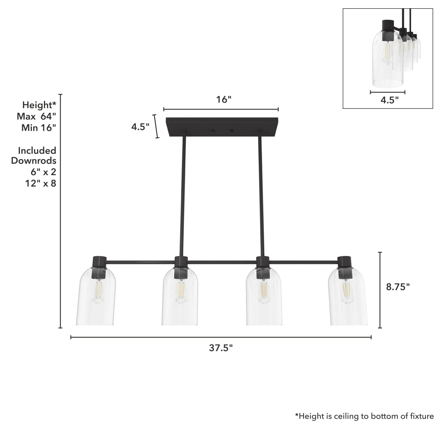 Lochemeade Clear Seeded Glass 4 Light Linear Chandelier 7 Lochemeade Clear Seeded Glass 4 Light Linear Chandelier