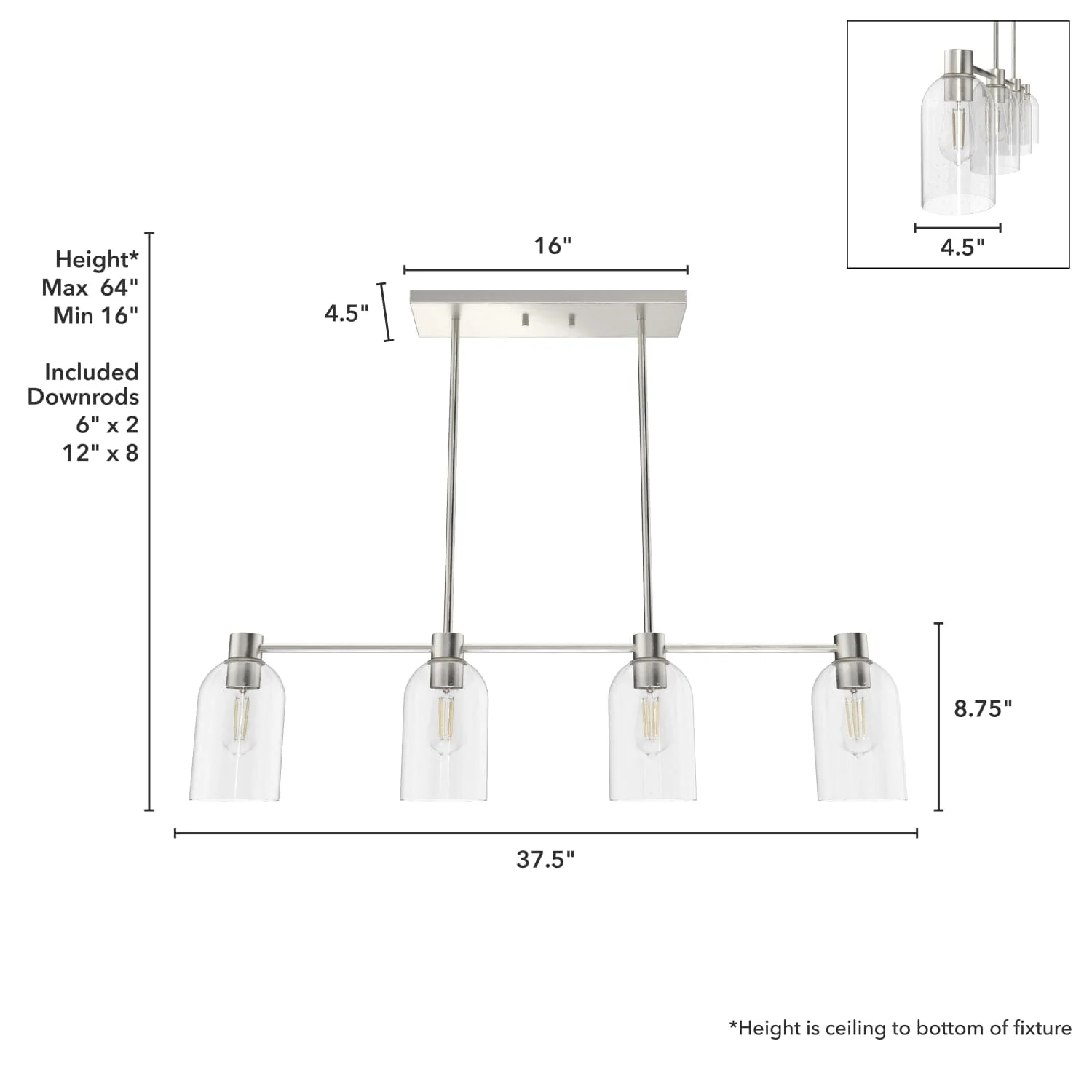 Lochemeade Clear Seeded Glass 4 Light Linear Chandelier 8 Lochemeade Clear Seeded Glass 4 Light Linear Chandelier