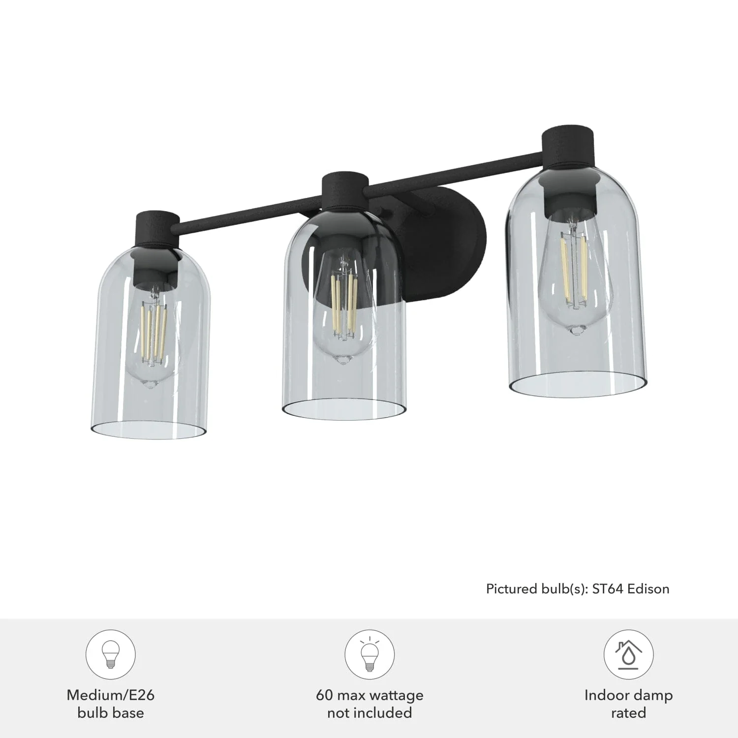 Lochemeade Smoked Glass 3 Light Vanity 3 Lochemeade Smoked Glass 3 Light Vanity