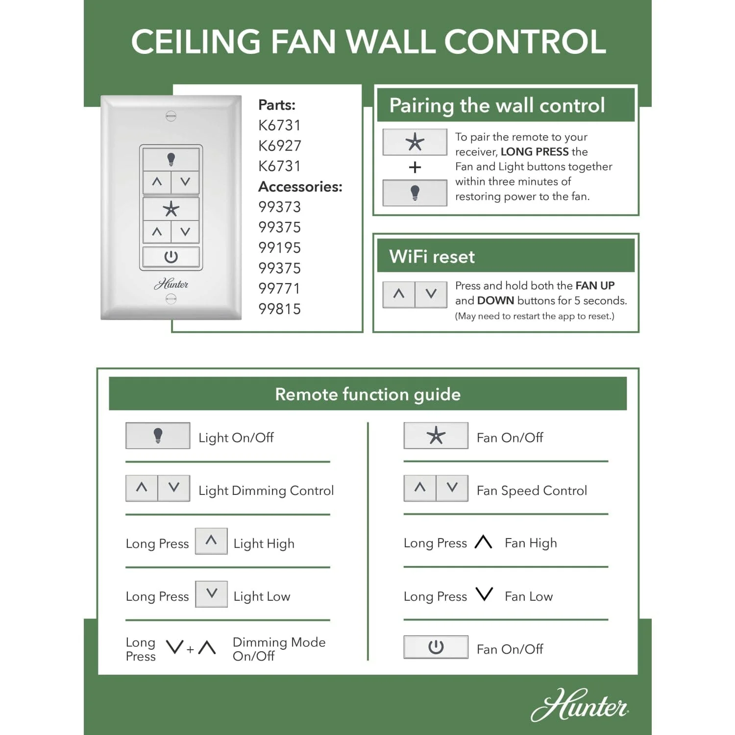 Universal Fan-Light Wall Control (Receiver Not Included) - 99815 5 Universal Fan-Light Wall Control (Receiver Not Included) - 99815