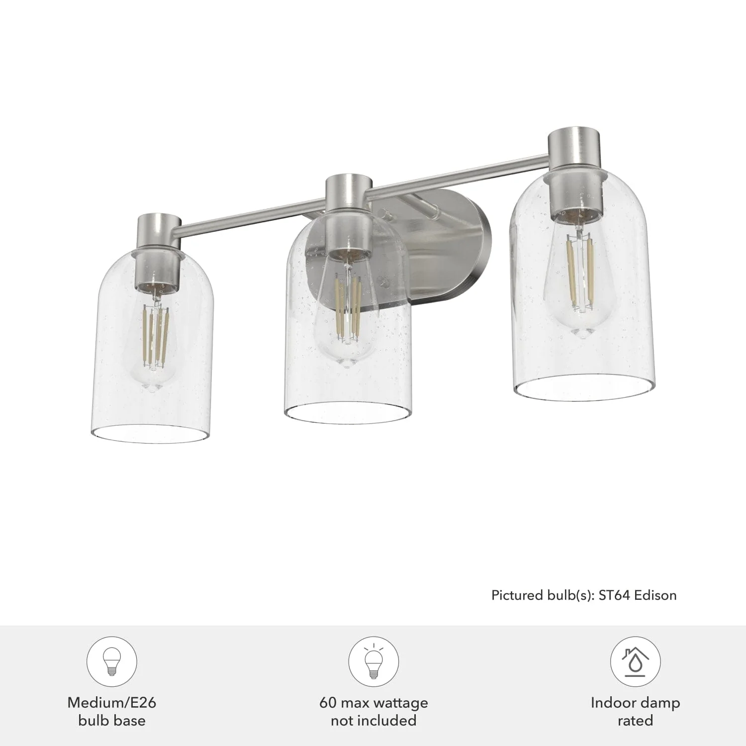 Lochemeade Clear Seeded Glass 3 Light Vanity 6 Lochemeade Clear Seeded Glass 3 Light Vanity