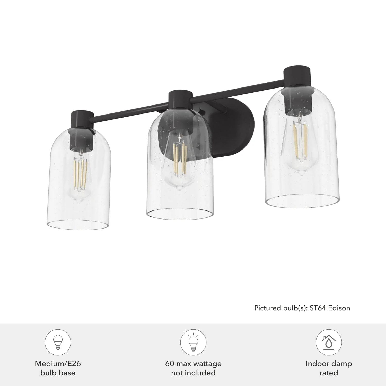 Lochemeade Clear Seeded Glass 3 Light Vanity 7 Lochemeade Clear Seeded Glass 3 Light Vanity