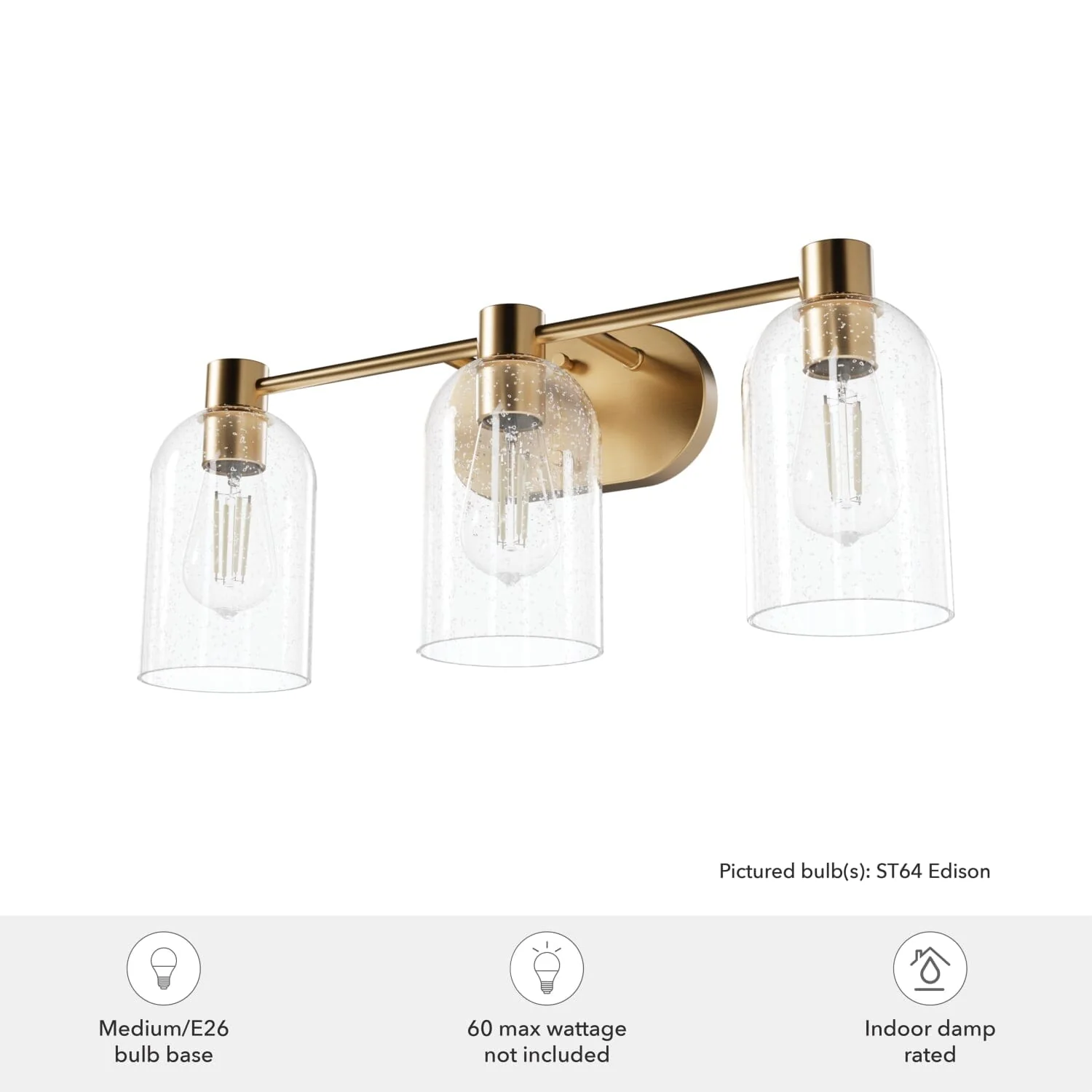Lochemeade Clear Seeded Glass 3 Light Vanity 8 Lochemeade Clear Seeded Glass 3 Light Vanity