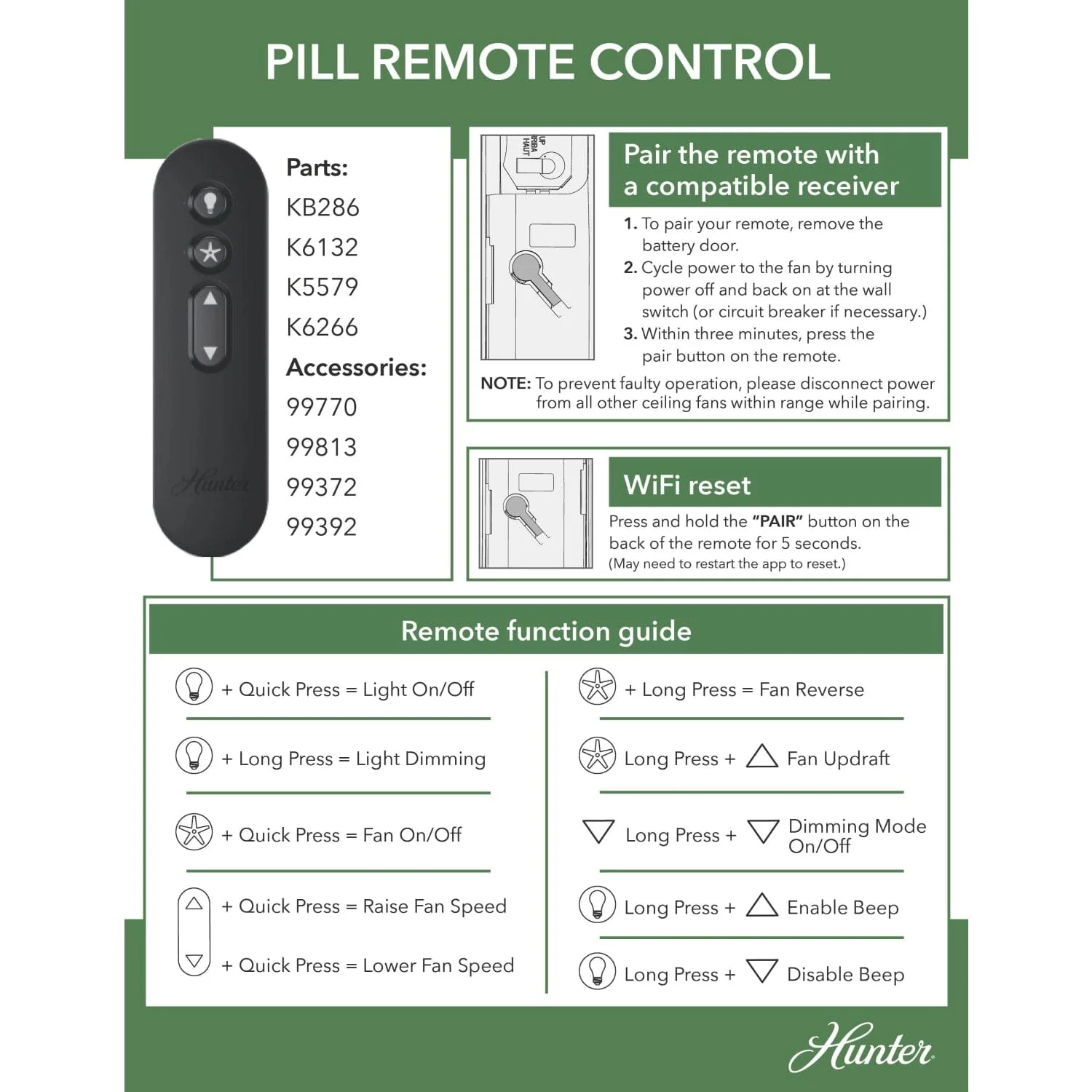 Universal Fan-Light Remote Control (Receiver Not Included) - 99813 5 Universal Fan-Light Remote Control (Receiver Not Included) - 99813