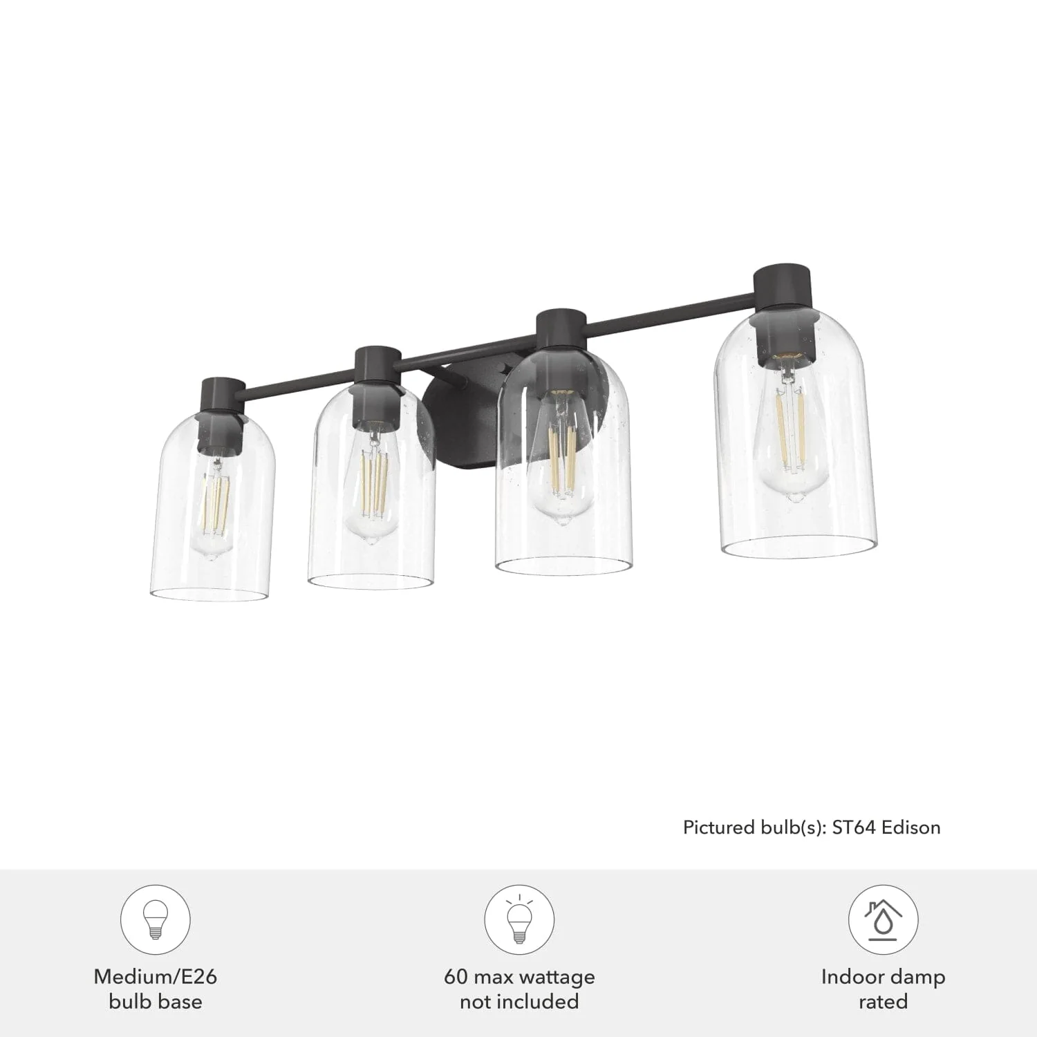 Lochemeade Clear Seeded Glass 4 Light Vanity 5 Lochemeade Clear Seeded Glass 4 Light Vanity